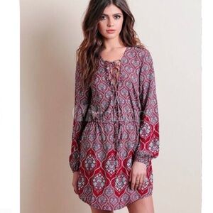 Cotton Candy LA Boho Lace Up Red Dress Size Small